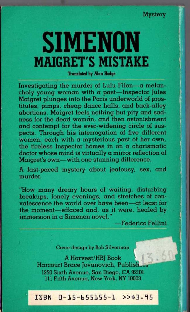 Georges Simenon  MAIGRET'S MISTAKE magnified rear book cover image