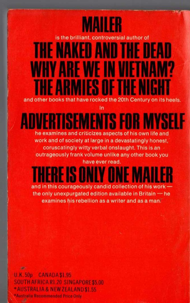 Norman Mailer  ADVERTISEMENTS FOR MYSELF magnified rear book cover image