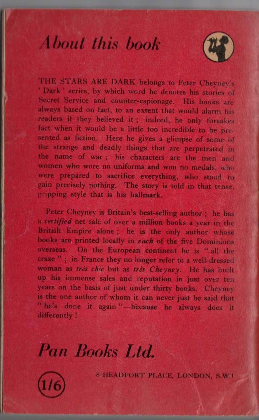 Peter Cheyney  THE STARS ARE DARK magnified rear book cover image