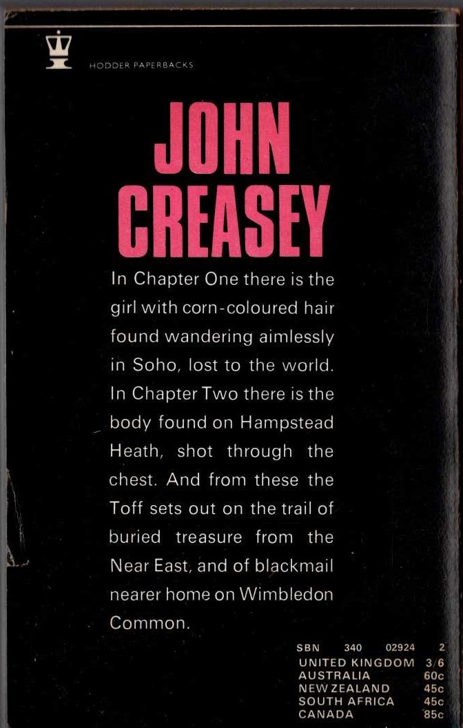 John Creasey  THE TOFF AND THE SPIDER magnified rear book cover image