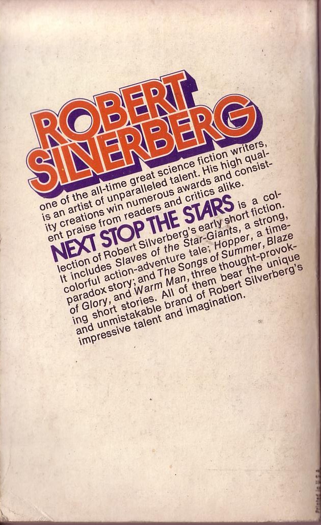 Robert Silverberg  NEXT STOP THE STARS magnified rear book cover image