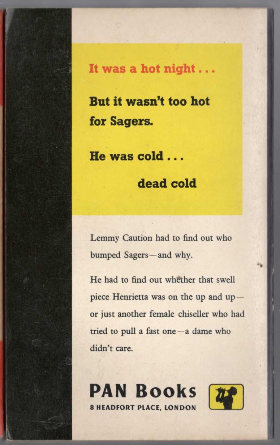 Peter Cheyney  DAMES DON'T CARE magnified rear book cover image
