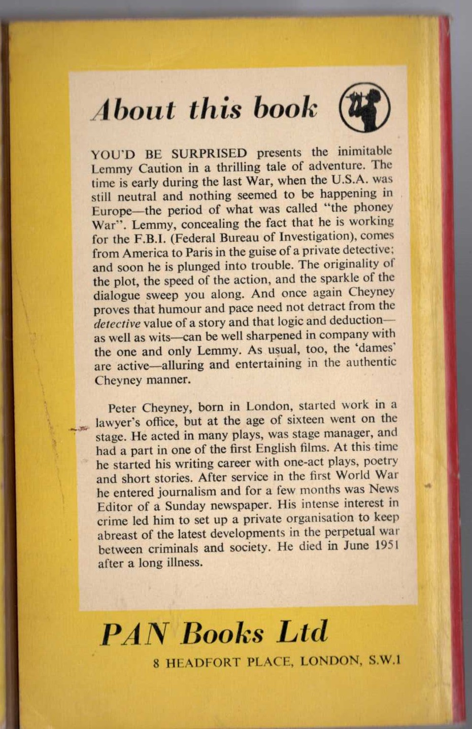 Peter Cheyney  YOU'D BE SURPRISED magnified rear book cover image