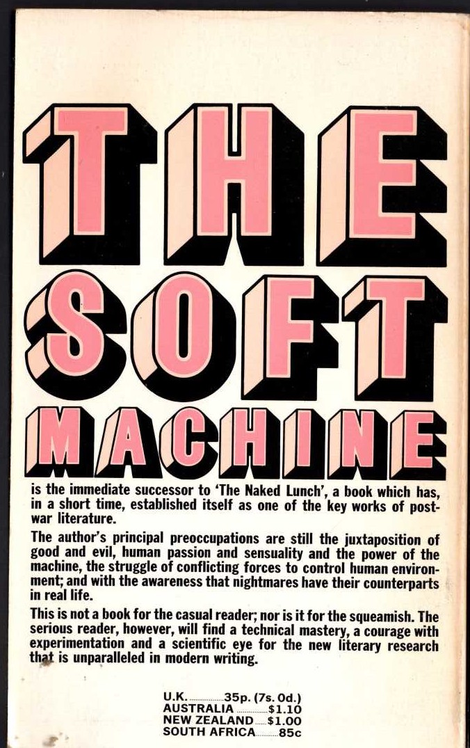 William S. Burroughs  THE SOFT MACHINE magnified rear book cover image