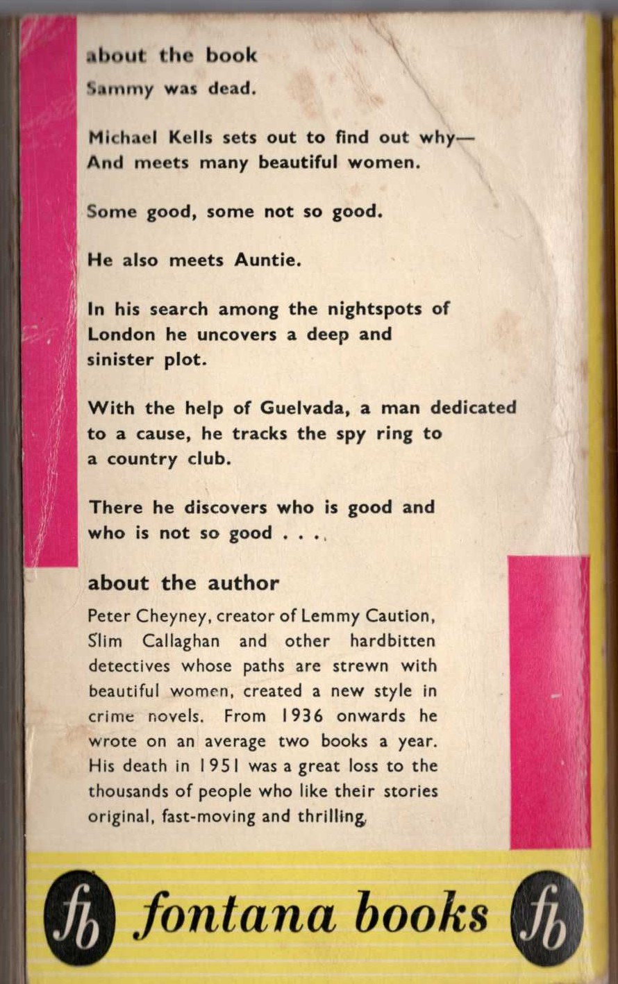 Peter Cheyney  SINISTER ERRAND magnified rear book cover image