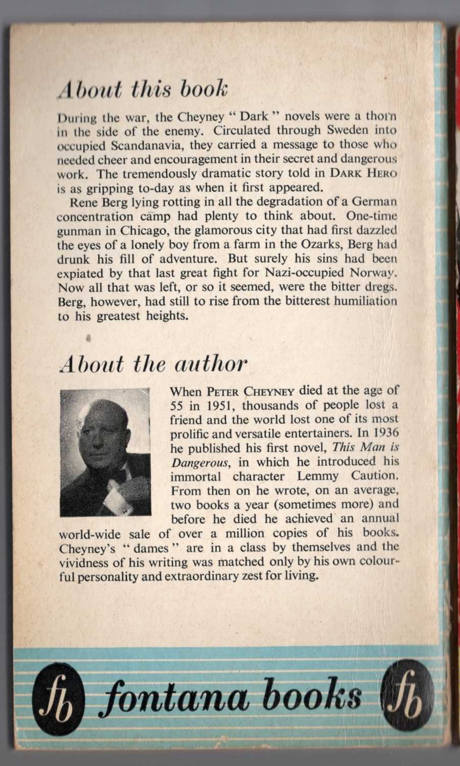 Peter Cheyney  DARK HERO magnified rear book cover image