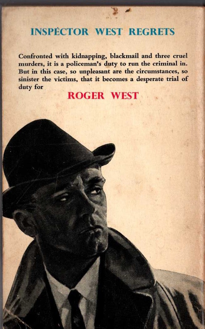 John Creasey  INSPECTOR WEST REGRETS magnified rear book cover image