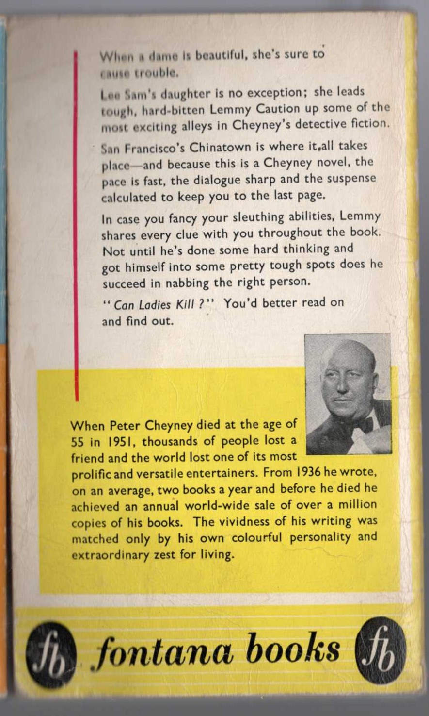 Peter Cheyney  CAN LADIES KILL? magnified rear book cover image