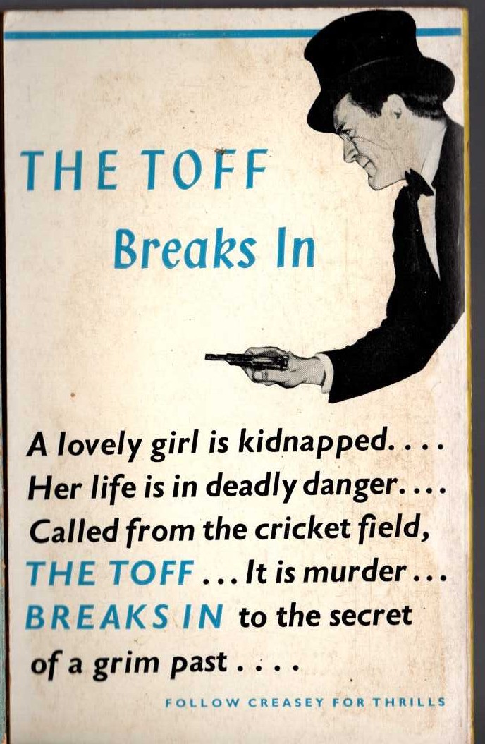 John Creasey  THE TOFF BREAKS IN magnified rear book cover image
