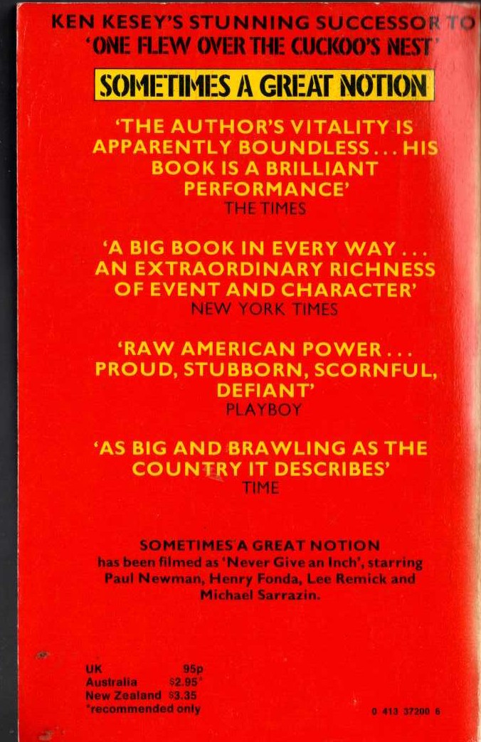 Ken Kesey  SOMETIMES A GREAT NOTION magnified rear book cover image