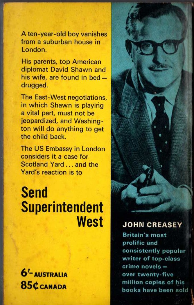 John Creasey  SEND INSPECTOR WEST magnified rear book cover image