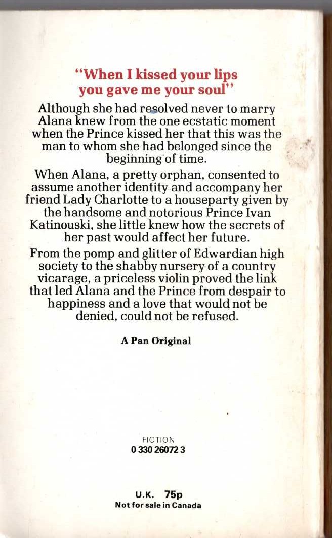 Barbara Cartland  THE POWER AND THE PRINCE magnified rear book cover image