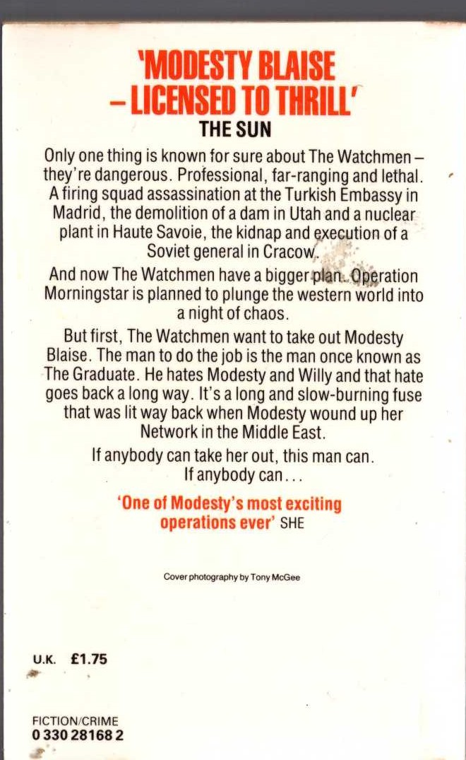 Peter O'Donnell  THE NIGHT OF MORNINGSTAR magnified rear book cover image