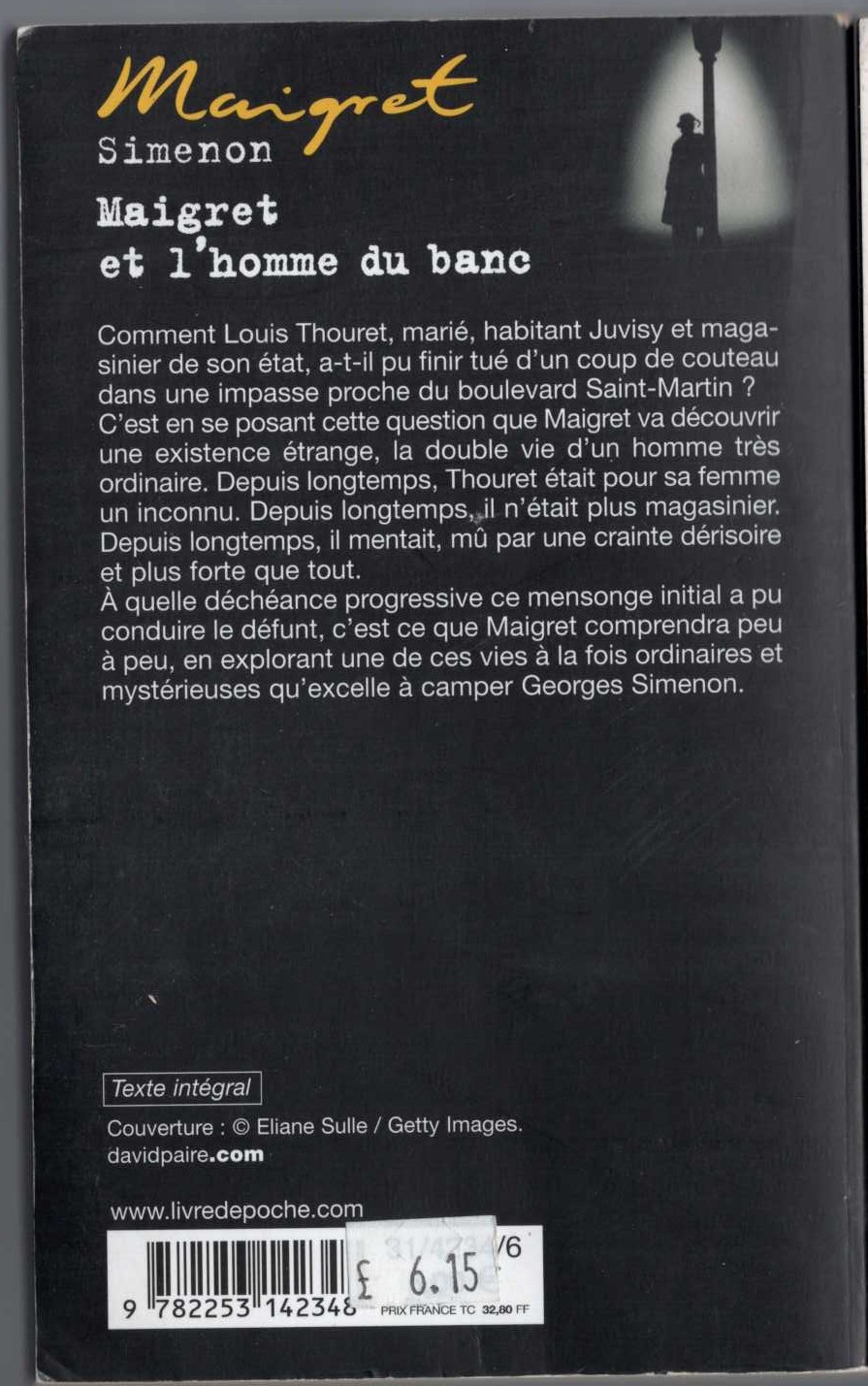 Georges Simenon  MAIGRET ET L'HOMME DU BANC magnified rear book cover image