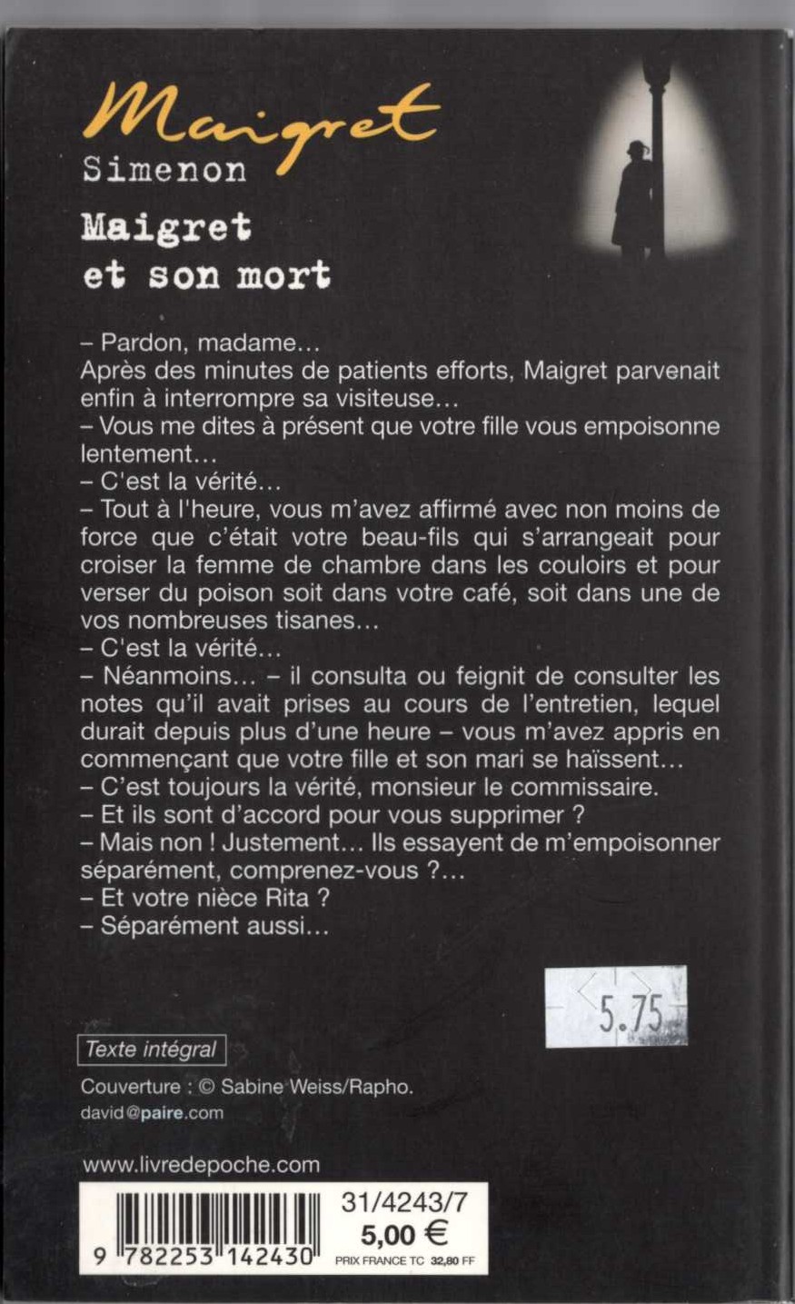 Georges Simenon  MAIGRET ET SON MORT magnified rear book cover image
