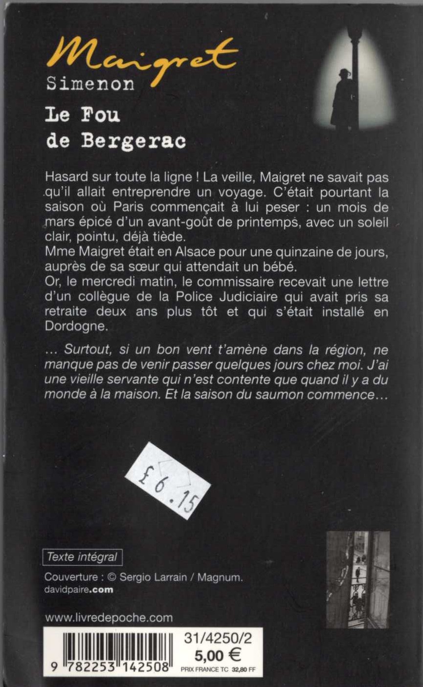 Georges Simenon  LE FOU DE BERGERAC magnified rear book cover image