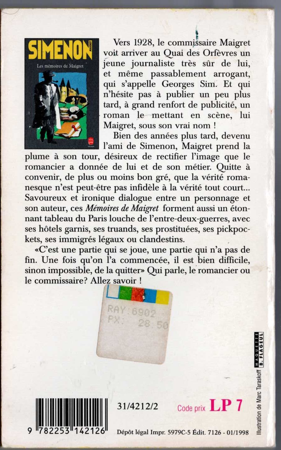 Georges Simenon  LES MEMOIRES DE MAIGRET magnified rear book cover image