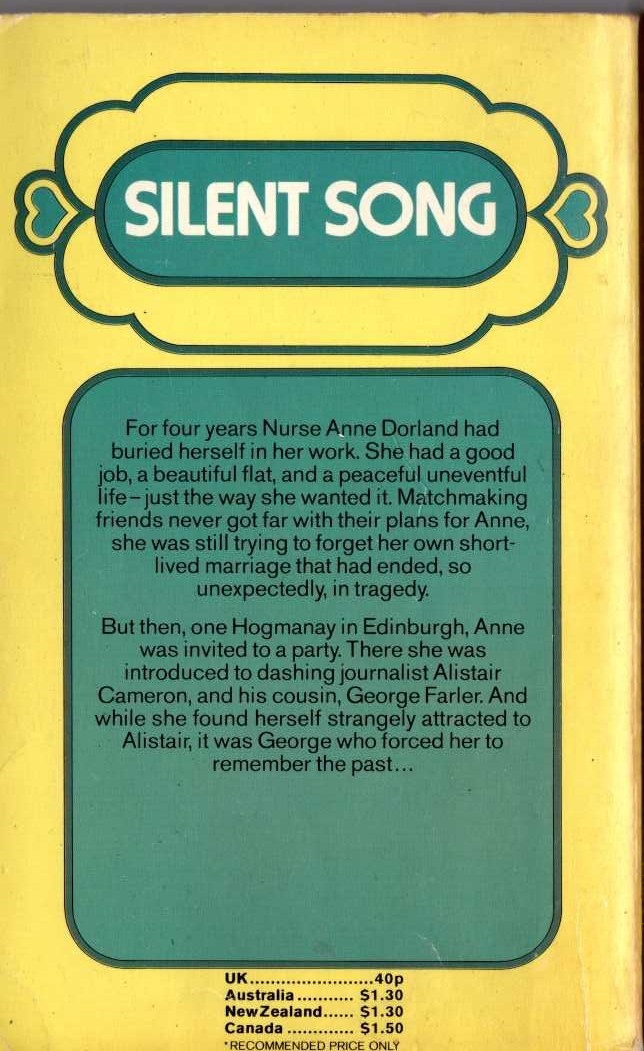 Lucilla Andrews  SILENT SONG magnified rear book cover image