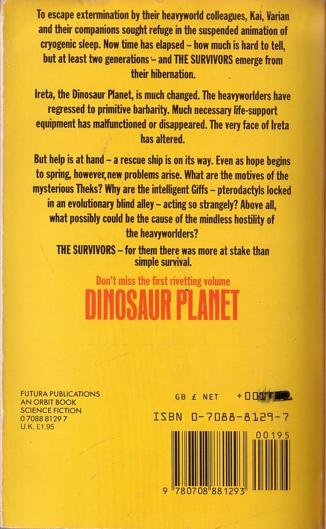 Anne McCaffrey  THE SURVIVORS (Dinosaur Planet II) magnified rear book cover image
