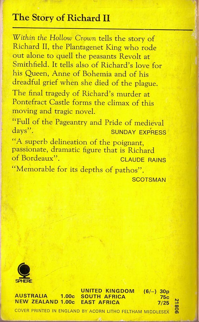 Margaret Campbell Barnes  WITHIN THE HOLLOW CROWN magnified rear book cover image