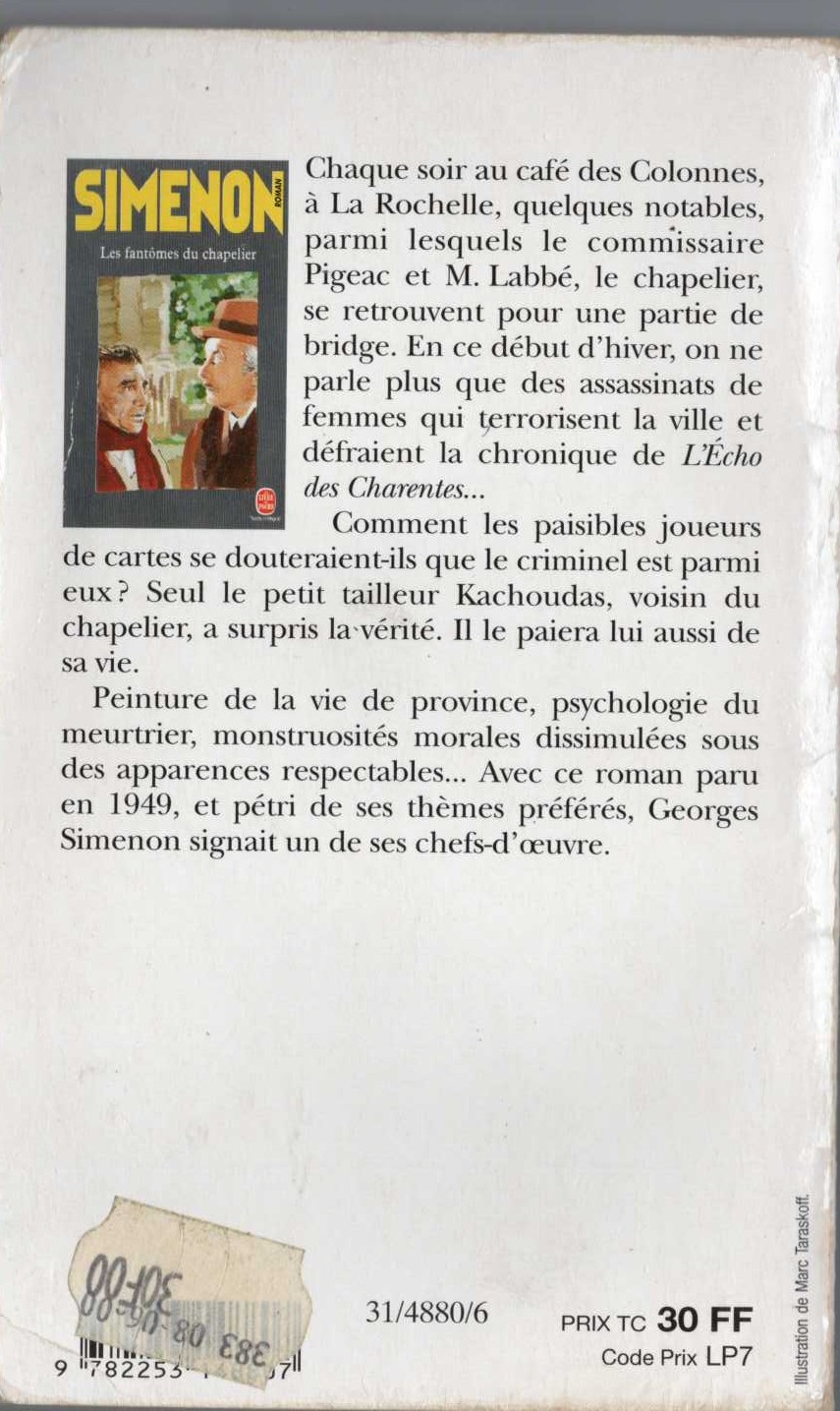 Georges Simenon  LES FANTOMES DU CHAPELIER magnified rear book cover image