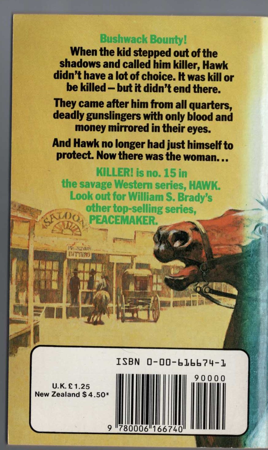 William S. Brady  HAWK 15: KILLER! magnified rear book cover image