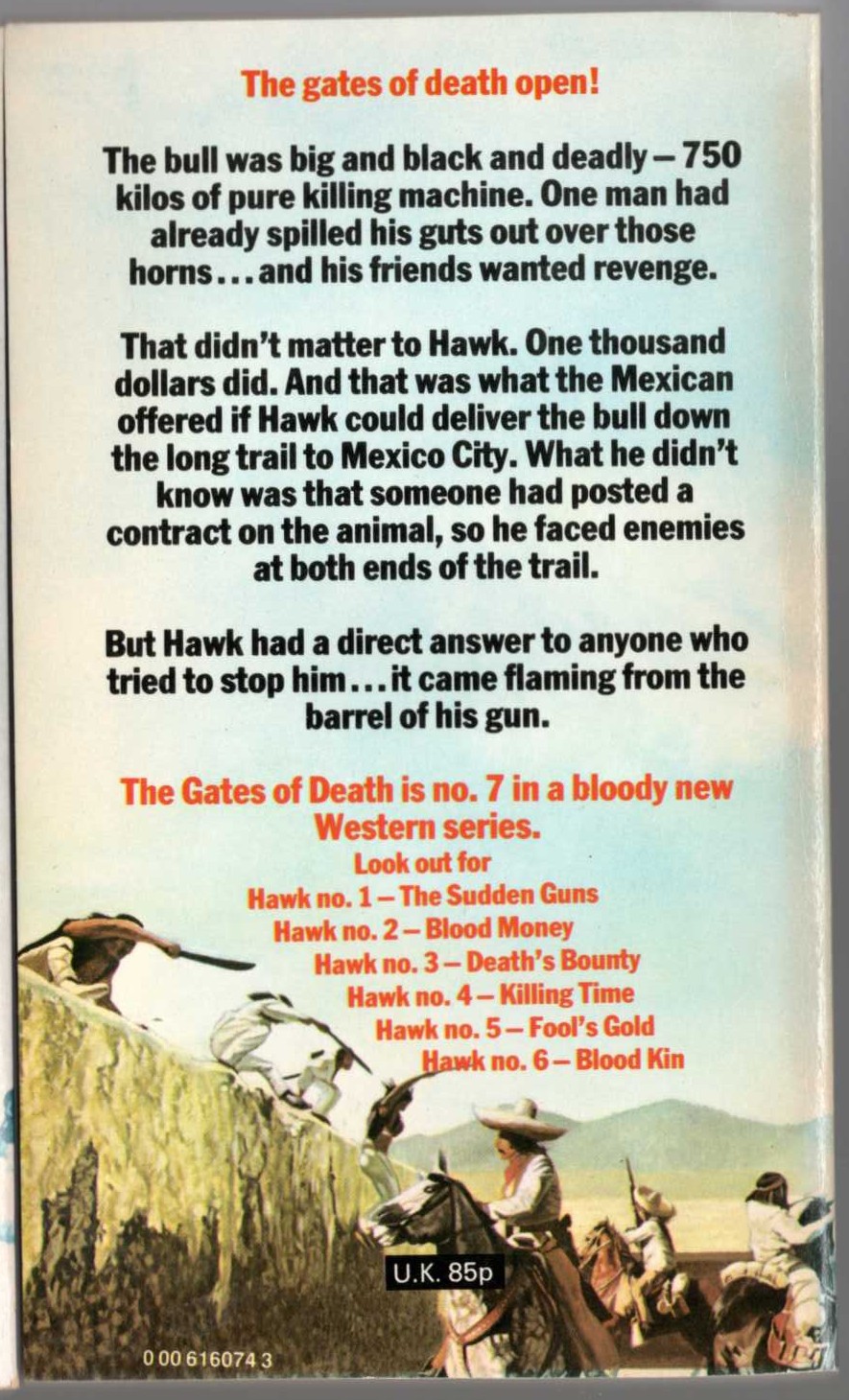 William S. Brady  HAWK 7: THE GATES OF DEATH magnified rear book cover image
