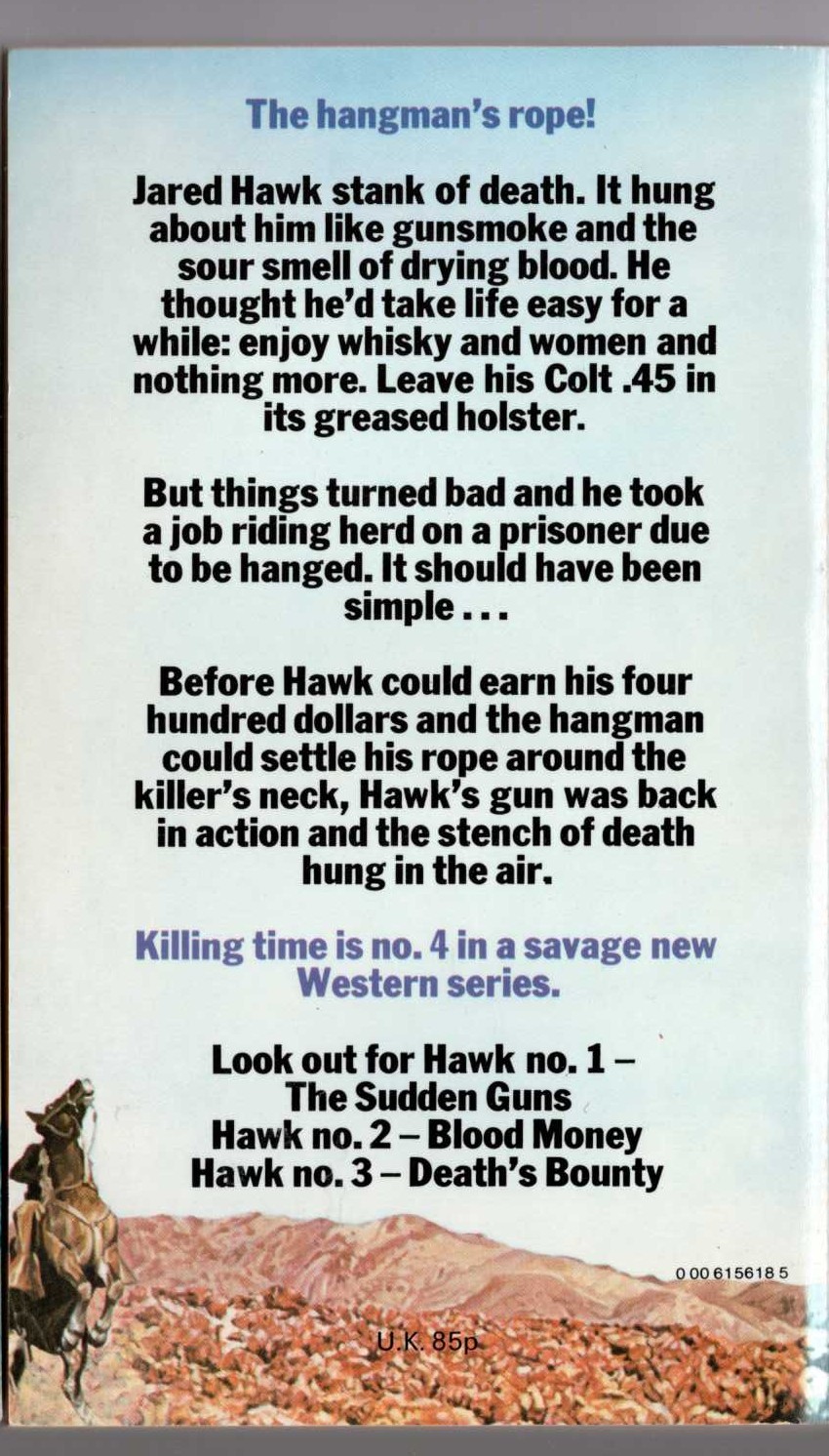 William S. Brady  HAWK 4: KILLING TIME magnified rear book cover image