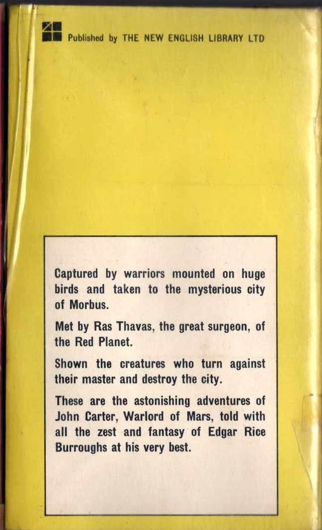 Edgar Rice Burroughs  SYNTHETIC MEN OF MARS magnified rear book cover image