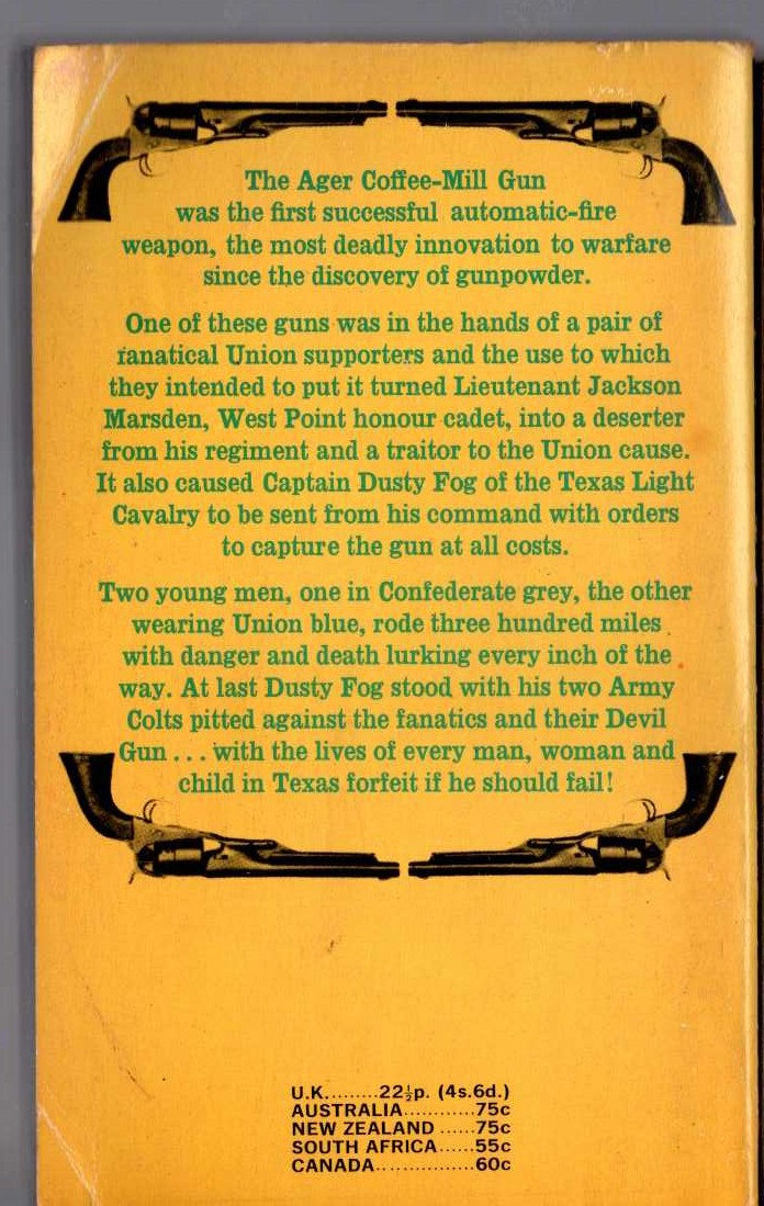 J.T. Edson  THE DEVIL GUN magnified rear book cover image