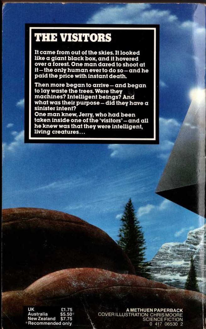 Clifford D. Simak  THE VISITORS magnified rear book cover image