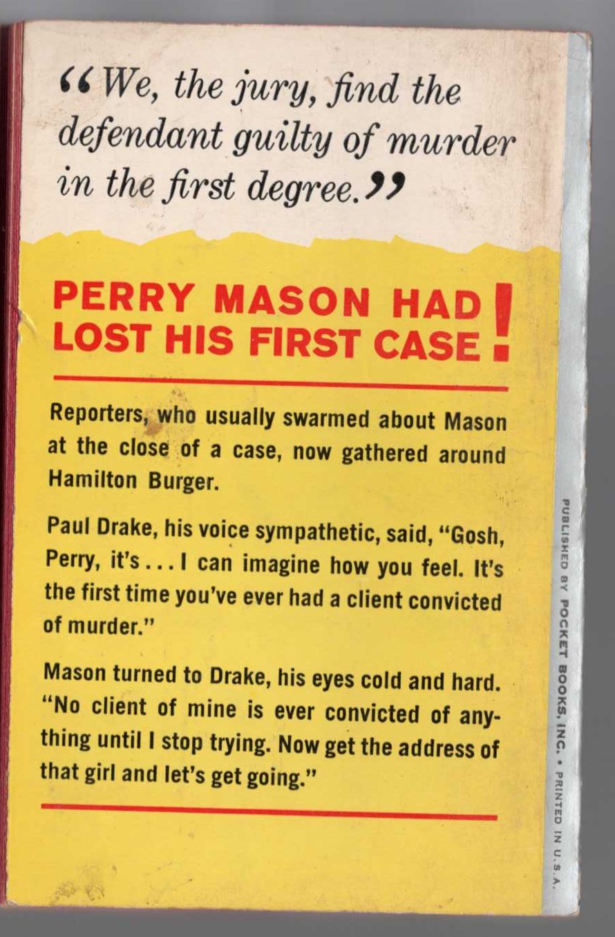 Erle Stanley Gardner  THE CASE OF THE TERRIFIED TYPIST magnified rear book cover image