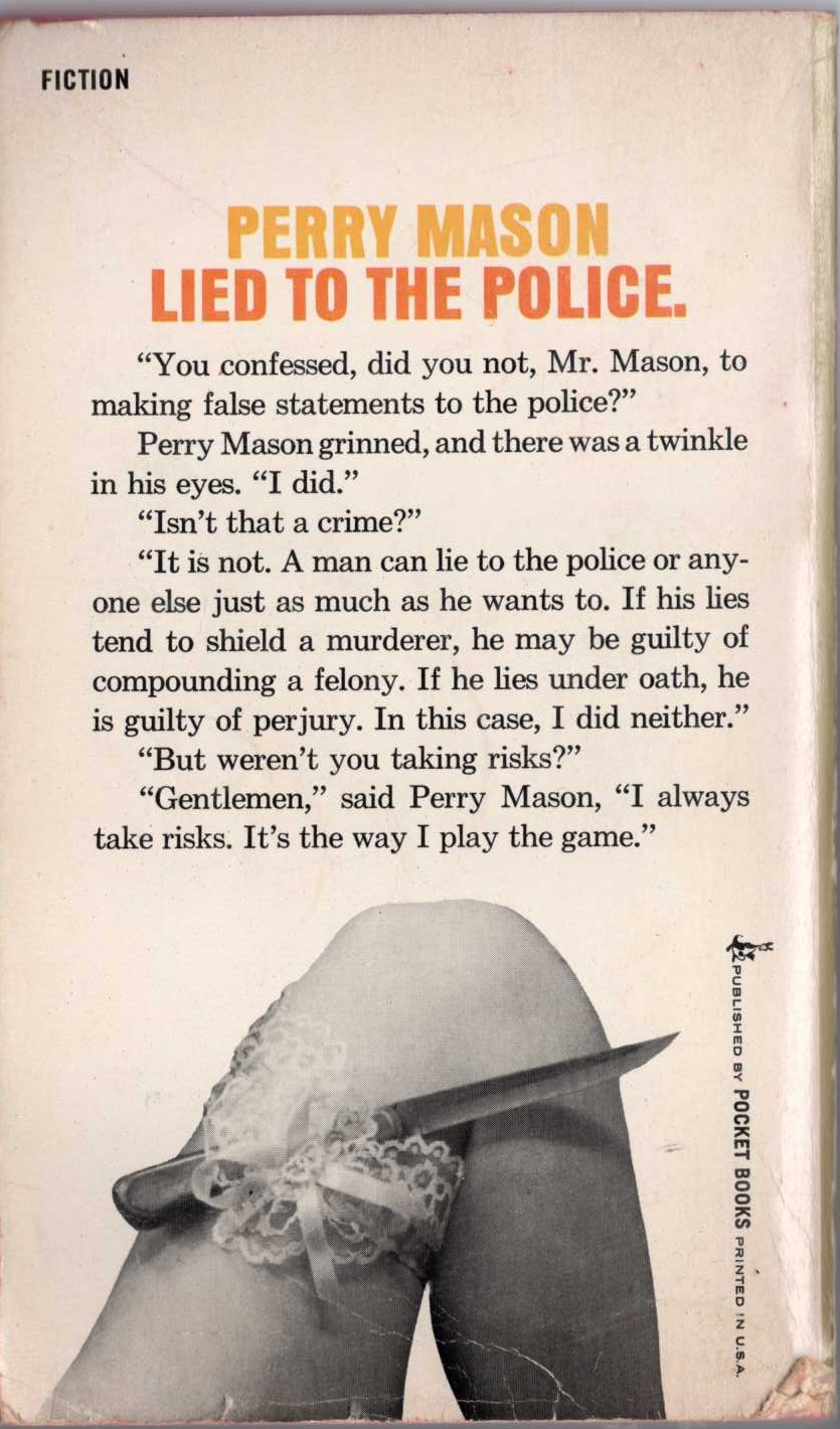 Erle Stanley Gardner  THE CASE OF THE LUCKY LEGS magnified rear book cover image