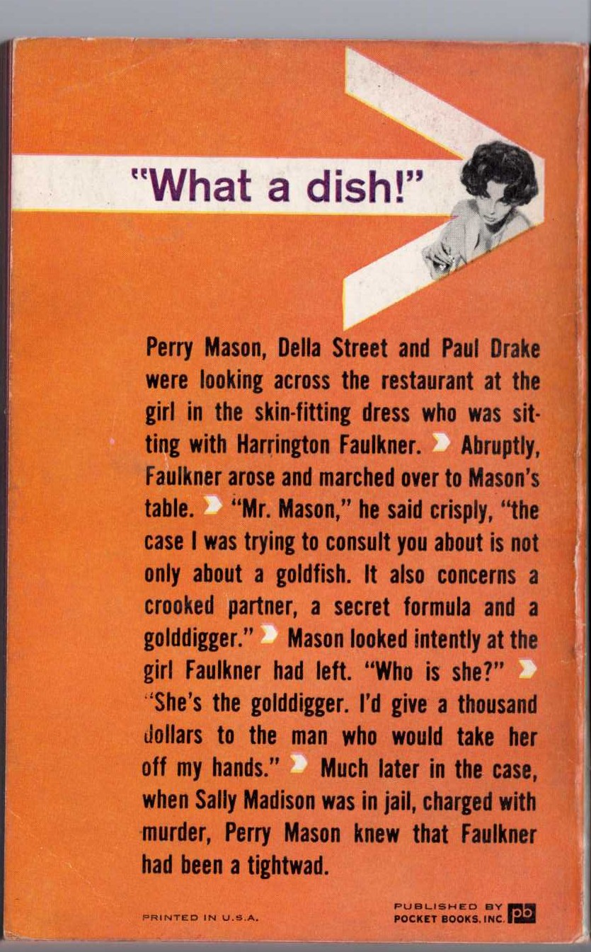 Erle Stanley Gardner  THE CASE OF THE GOLDDIGGER'S PURSE magnified rear book cover image