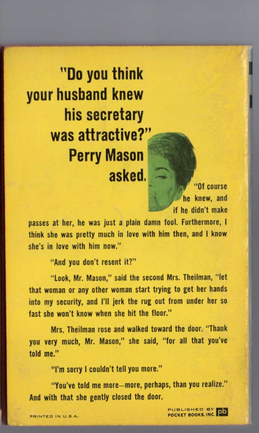 Erle Stanley Gardner  THE CASE OF THE SHAPELY SHADOW magnified rear book cover image