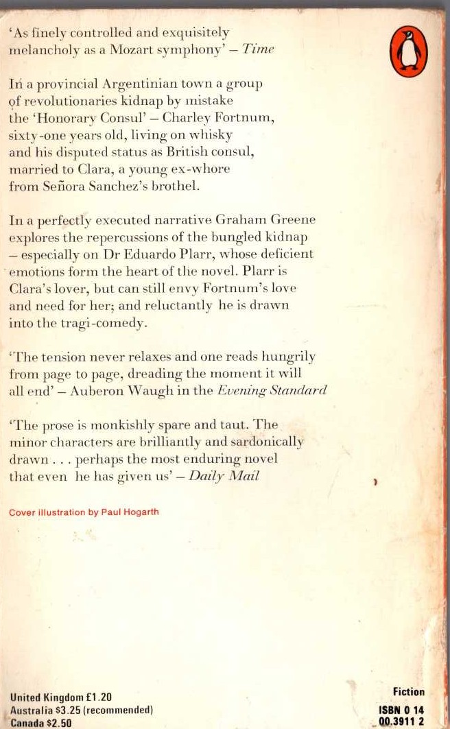 Graham Greene  THE HONORARY CONSUL magnified rear book cover image