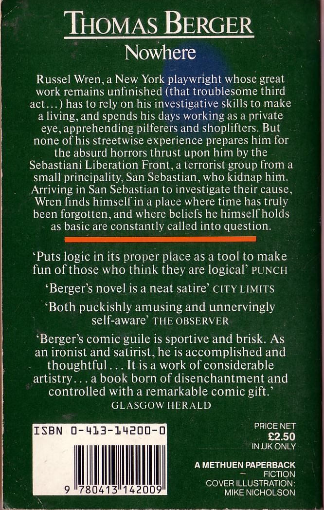 Thomas Berger  NOWHERE magnified rear book cover image