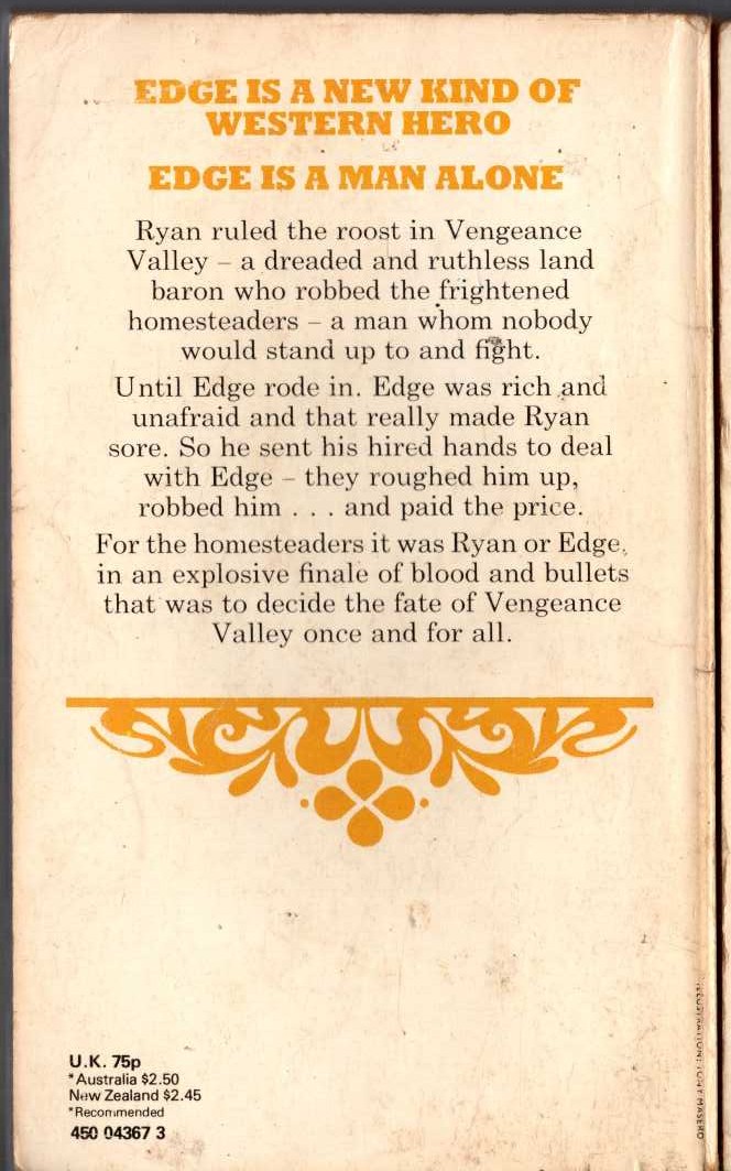 George G. Gilman  EDGE 17: VENGEANCE VALLEY magnified rear book cover image