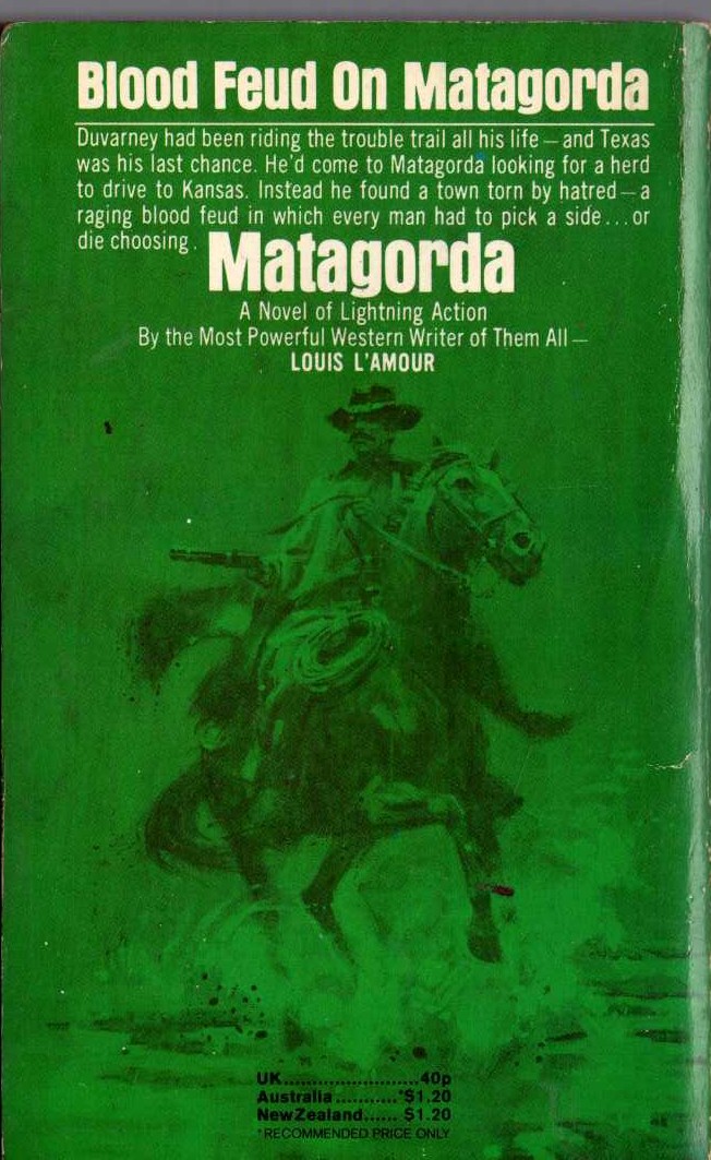 Louis L'Amour  MATAGORDA magnified rear book cover image