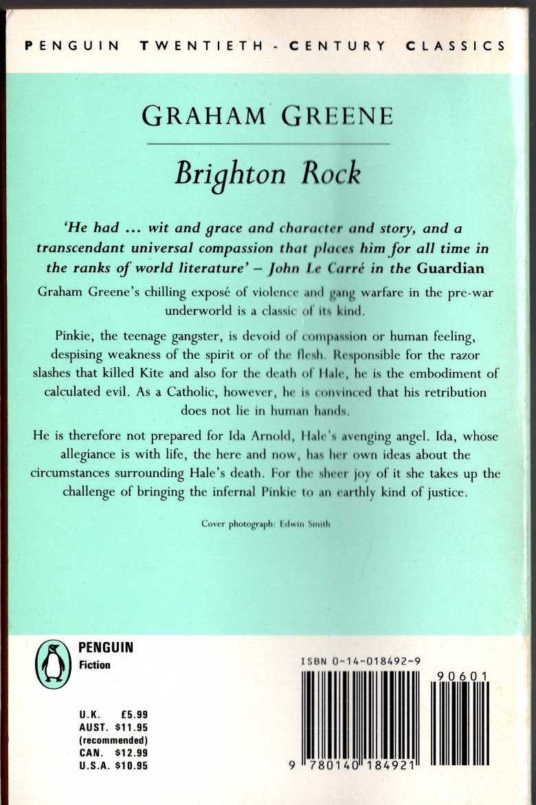 Graham Greene  BRIGHTON ROCK magnified rear book cover image