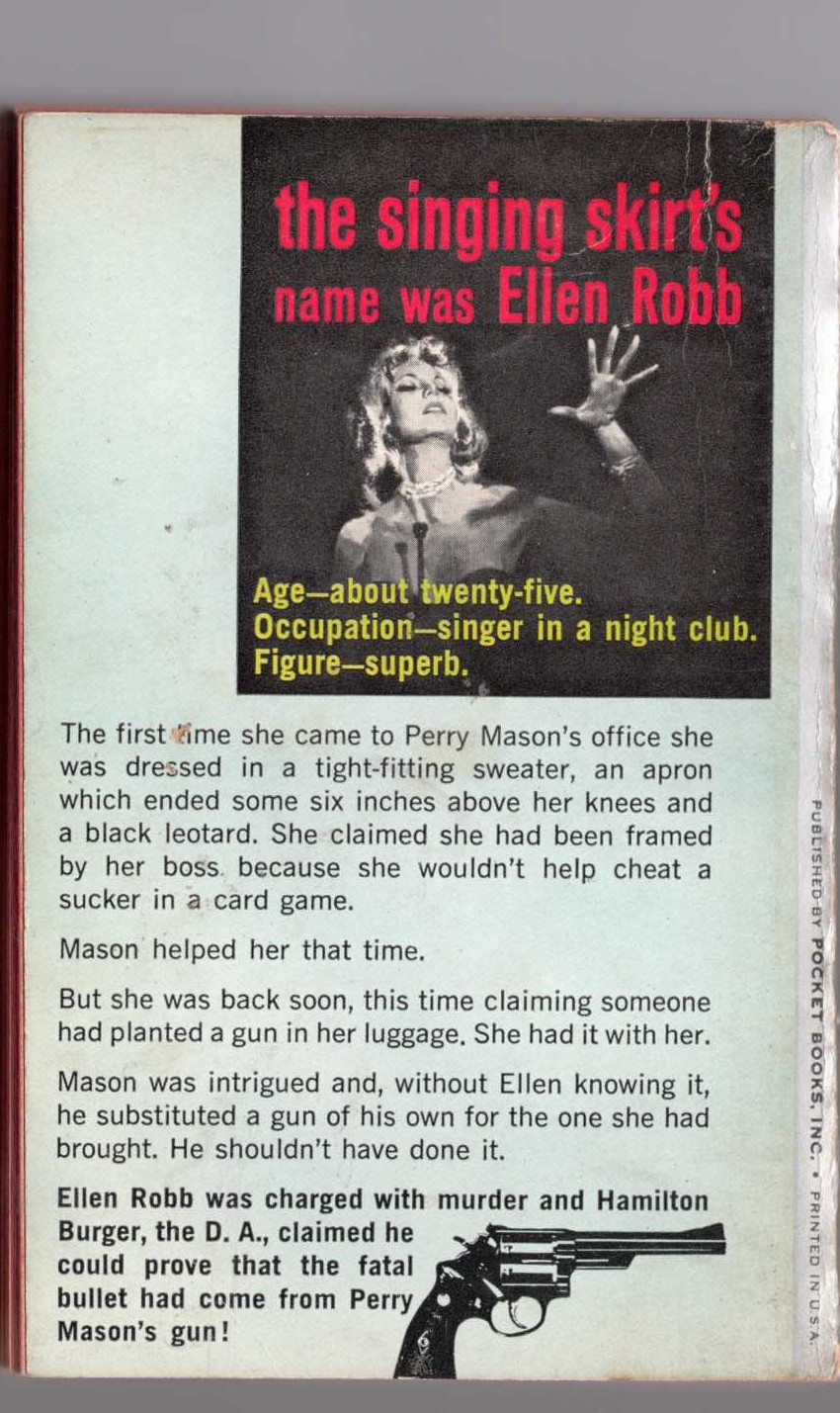 Erle Stanley Gardner  THE CASE OF THE SINGING SKIRT magnified rear book cover image