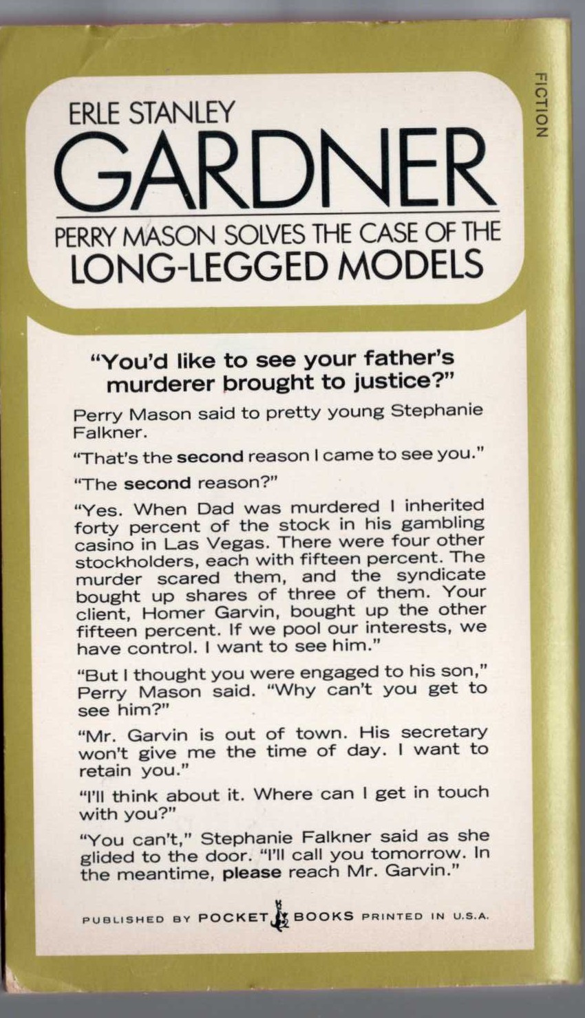 Erle Stanley Gardner  THE CASE OF THE LONG-LEGGED MODELS magnified rear book cover image