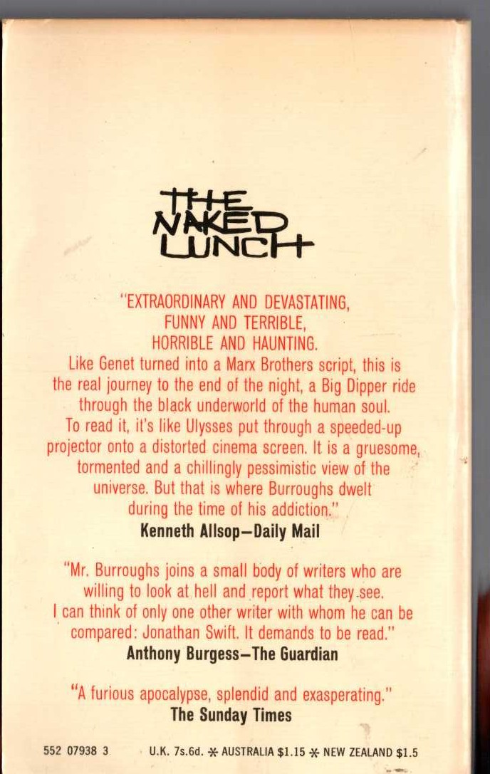William S. Burroughs  THE NAKED LUNCH magnified rear book cover image