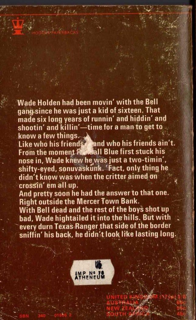 Zane Grey  SHADOW ON THE TRAIL magnified rear book cover image