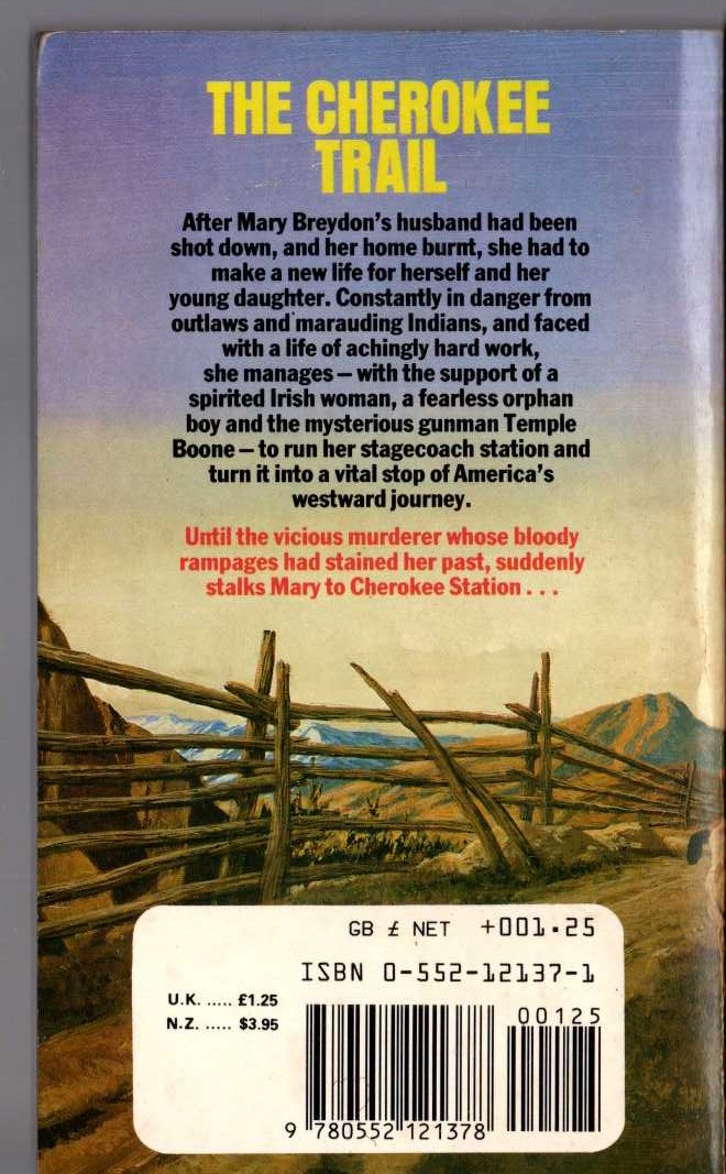 Louis L'Amour  THE CHEROKEE TRAIL magnified rear book cover image