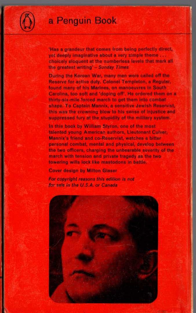 William Styron  THE LONG MARCH magnified rear book cover image