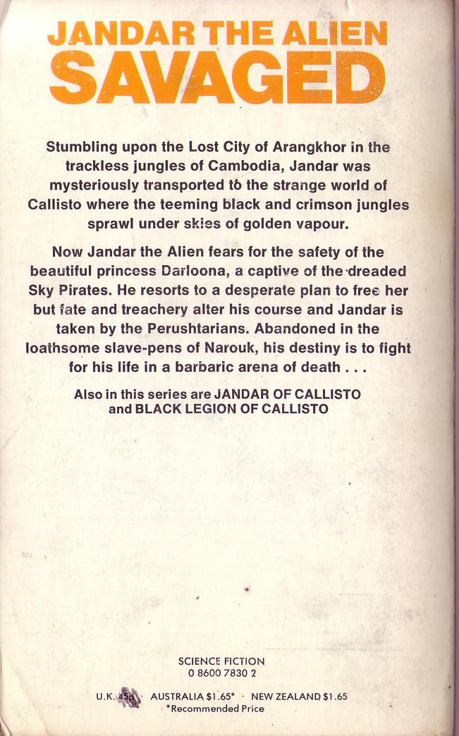 Lin Carter  SKY PIRATES OF CALLISTO magnified rear book cover image