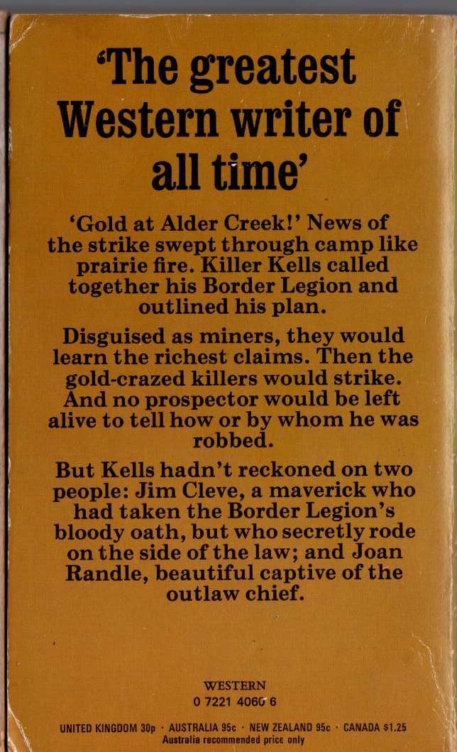 Zane Grey  THE BORDER LEGION magnified rear book cover image