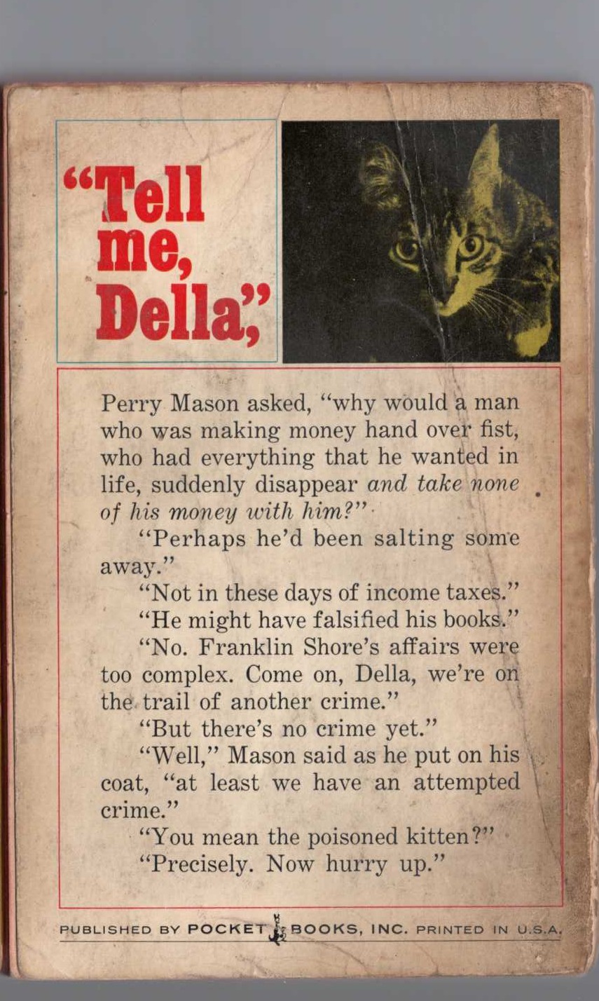 Erle Stanley Gardner  THE CASE OF THE CARELESS KITTEN magnified rear book cover image
