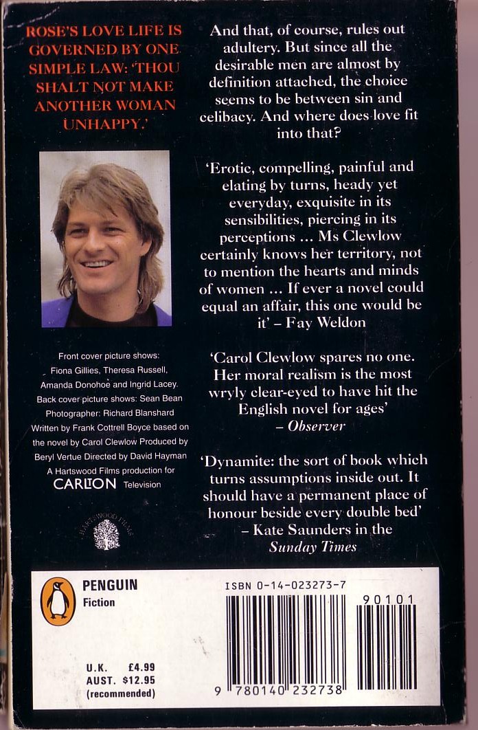 Carol Clewlow  A WOMAN'S GUIDE TO ADULTERY (Sean Bean) magnified rear book cover image